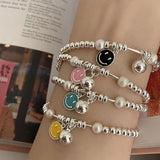 925 Silver Smily Face Round Letters Bracelet, Vintage Hasp Bracelet