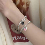 925 Silver Smily Face Round Letters Bracelet, Vintage Hasp Bracelet