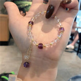 Natural Citrine Amethyst Beaded Strand Bracelet Women YBR505