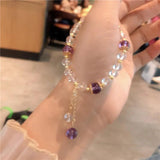 Natural Citrine Amethyst Beaded Strand Bracelet Women YBR505