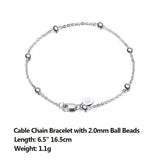 2mm Ball Beads Bracelet 925 Sterling Silver Cable Chain Girl Jewelry Gift