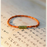 Vintage Olive Nut Bamboo Beads Bracelet Natural Stone Jewelry