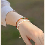 Vintage Olive Nut Bamboo Beads Bracelet Natural Stone Jewelry