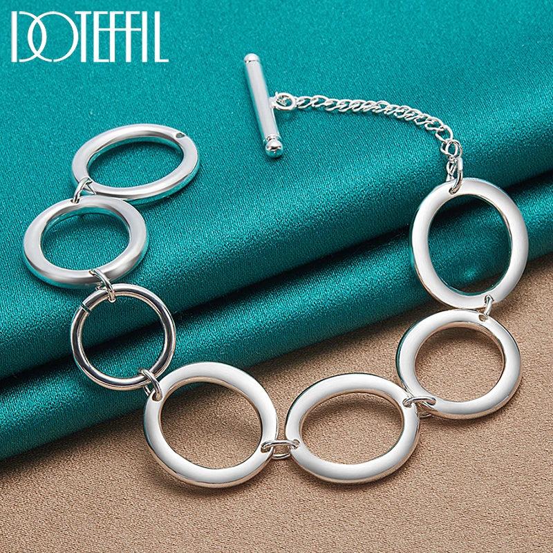 925 Silver Circle O Ring Chain Bracelet Women Charm Wedding Jewelry