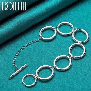 925 Silver Circle O Ring Chain Bracelet Women Charm Wedding Jewelry