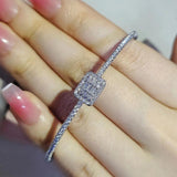 925 Sterling Silver Rectangle Bracelet Bangle for Women