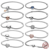 925 Sterling Silver Heart Bracelet Barrel Buckle DIY Charm Beaded