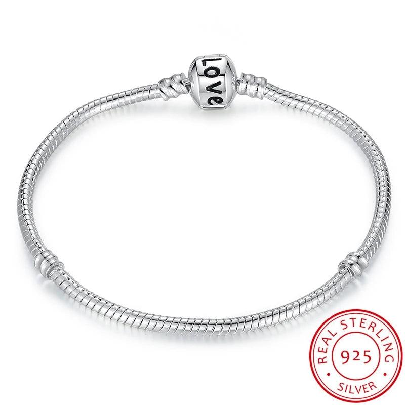 Charming Rose Filled 925 Silver Snake Bone Chain Bracelet for Women