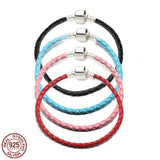 925 Silver Girly Leather Cord Bracelet for Women