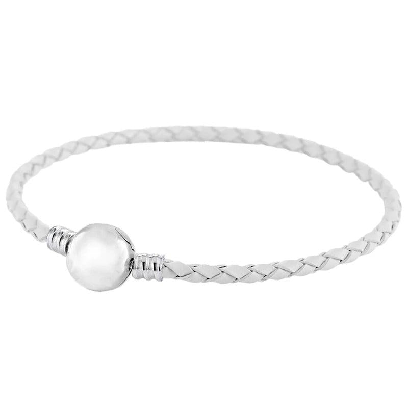 Woven Leather Bracelet Barrel Clasp 925 Silver Charm Diy Jewelry