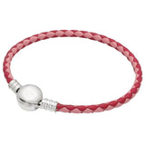 Woven Leather Bracelet Barrel Clasp 925 Silver Charm Diy Jewelry