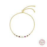 925 Silver Crystal Chain Bracelets 18K Plated Adjustable Stackable Sphere Clasp