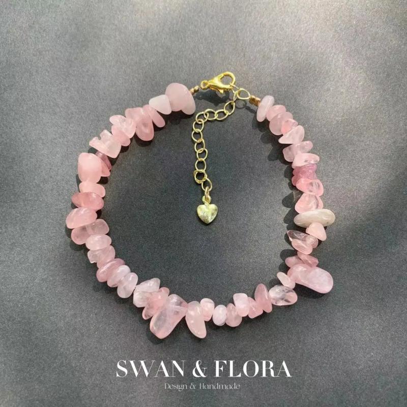 Rose Quartz Bracelet Pink Stone Irregular Jewelry GEM Beads Healing Women