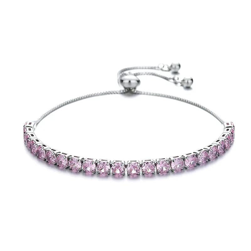 925 Silver Bracelet with Pink Zircon Gemstone - Wedding Party Gift