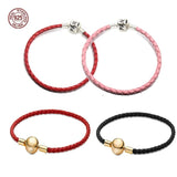 S925 Sterling Silver Red Leather Rope Letter Bracelet for Beads DIY