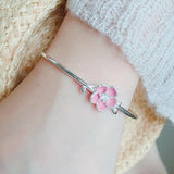 Personality Art 925 Silver Bar Pink Plum Flower Bracelet