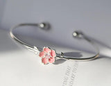 Personality Art 925 Silver Bar Pink Plum Flower Bracelet