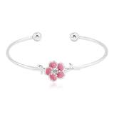 Personality Art 925 Silver Bar Pink Plum Flower Bracelet