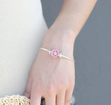 Personality Art 925 Silver Bar Pink Plum Flower Bracelet