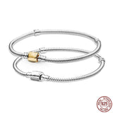 925 Silver Snake Bone Chain Bracelet with Bucket Buckle