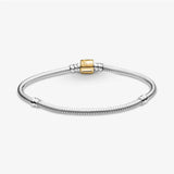 925 Silver Snake Bone Chain Bracelet with Bucket Buckle