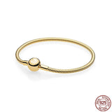 S925 Sterling Silver Round Bead Snakebone Bracelet for DIY Charm Beads