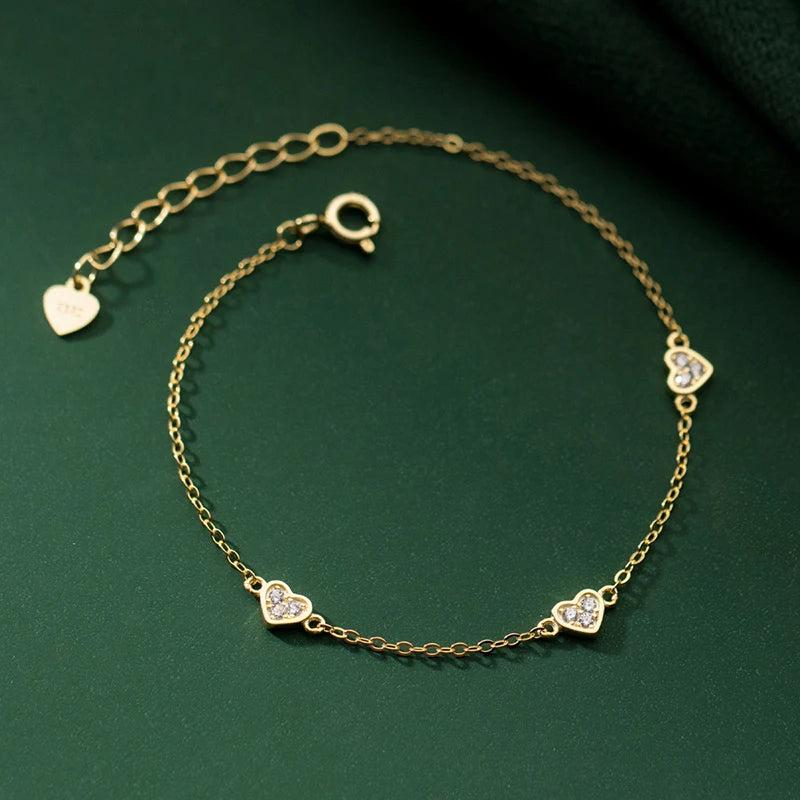 925 Silver Heart Zircon Charm Bracelet, Party Jewelry Gift