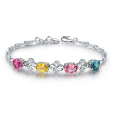 925 Silver Bracelet Colorful Gemstone Charm Jewelry Gift