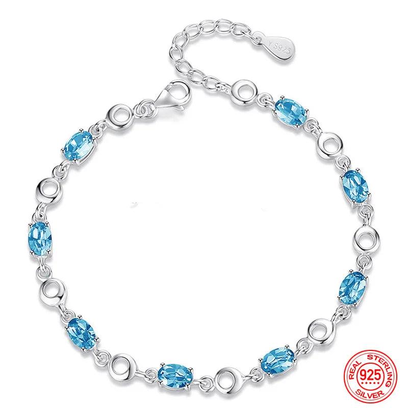 925 Silver Sapphire Charm Bracelet for Women