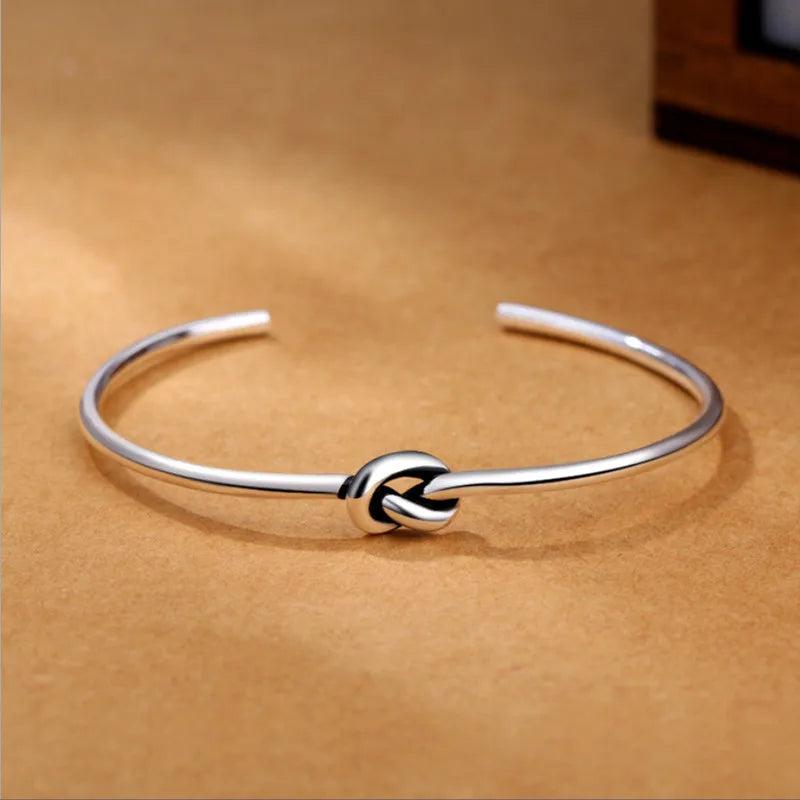 925 Silver Love Knot Bracelet Slender Round Opening for Women Anniversary Gift