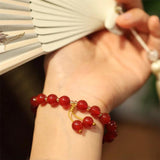 8mm Red Agate Beads Bracelet Women Double Tassel Weaving Charm