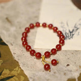 8mm Red Agate Beads Bracelet Women Double Tassel Weaving Charm
