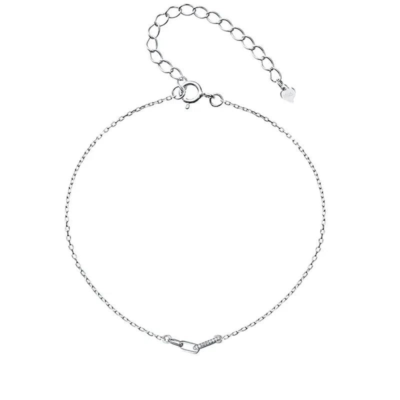 TrustDavis 925 Silver Ellipse CZ Chain Bracelet Women Fine Jewelry Gift