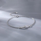 TrustDavis 925 Silver Ellipse CZ Chain Bracelet Women Fine Jewelry Gift