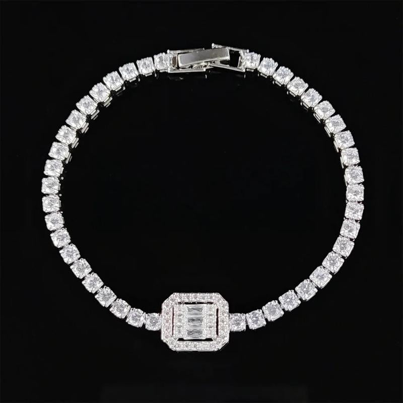 Emerald Cut Silver Bracelet Bangle for Women