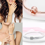 925 Silver Heart Snake Chain Bracelet For Women Fit Charms Beads