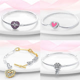 925 Silver Heart Snake Chain Bracelet For Women Fit Charms Beads