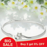 925 Silver Snake Chain Bracelet Love Charm Bead 16-23cm Women
