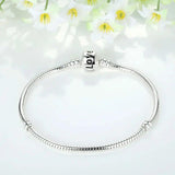 925 Silver Snake Chain Bracelet Love Charm Bead 16-23cm Women