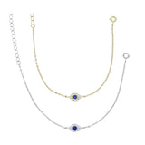 925 Sterling Silver Small Evil Eye Charm Chain Bracelet for Women