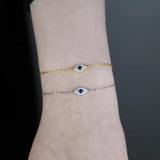 925 Sterling Silver Small Evil Eye Charm Chain Bracelet for Women