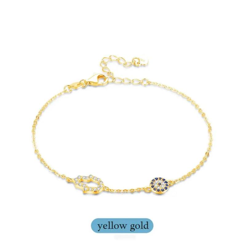 Good Luck Hamsa Hand Evil Eye Bracelet 925 Sterling Silver Charm Bracelet