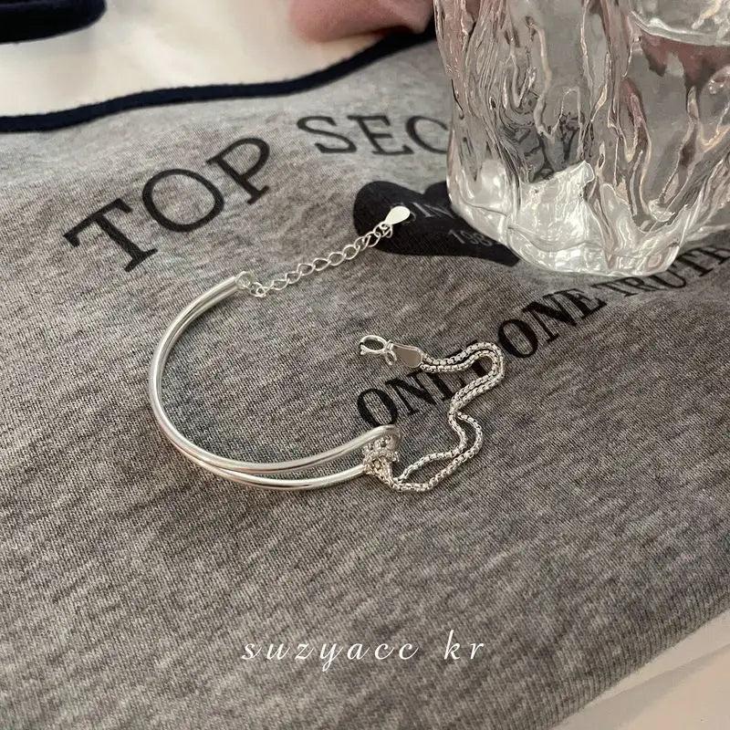925 Sterling Silver ins Bracelet Bangle For Women Girls B16