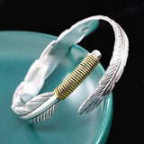 Sterling Silver Feather Bracelet Men's Retro Tide Bracelet