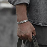 Sterling Silver Feather Bracelet Men's Retro Tide Bracelet