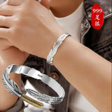 Sterling Silver Feather Bracelet Men's Retro Tide Bracelet