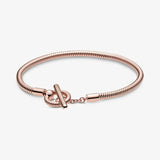 925 Sterling Silver Bracelets Rose Moments T-Bar Snake Chain Bracelet