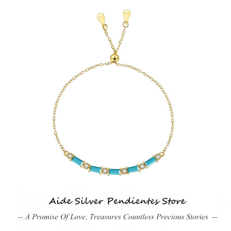 925 Silver Hand Chain Zircon Turquoise Bracelet Women's Wedding Jewelry