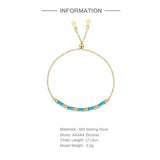 925 Silver Hand Chain Zircon Turquoise Bracelet Women's Wedding Jewelry