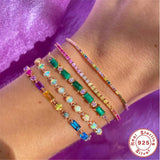 925 Silver Hand Chain Zircon Turquoise Bracelet Women's Wedding Jewelry